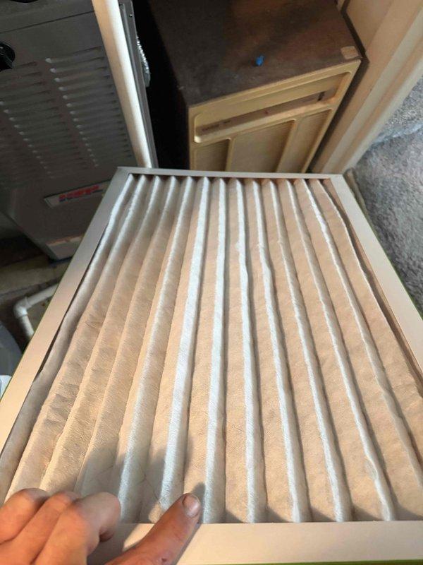 Completed prepaid cooling maintenance visit on air handler system. Performed system diagnostics including voltage testing, which confirmed proper 24.4V control circuit operation. Inspected and replaced air filter with new pleated media filter to ensure optimal airflow and system efficiency.