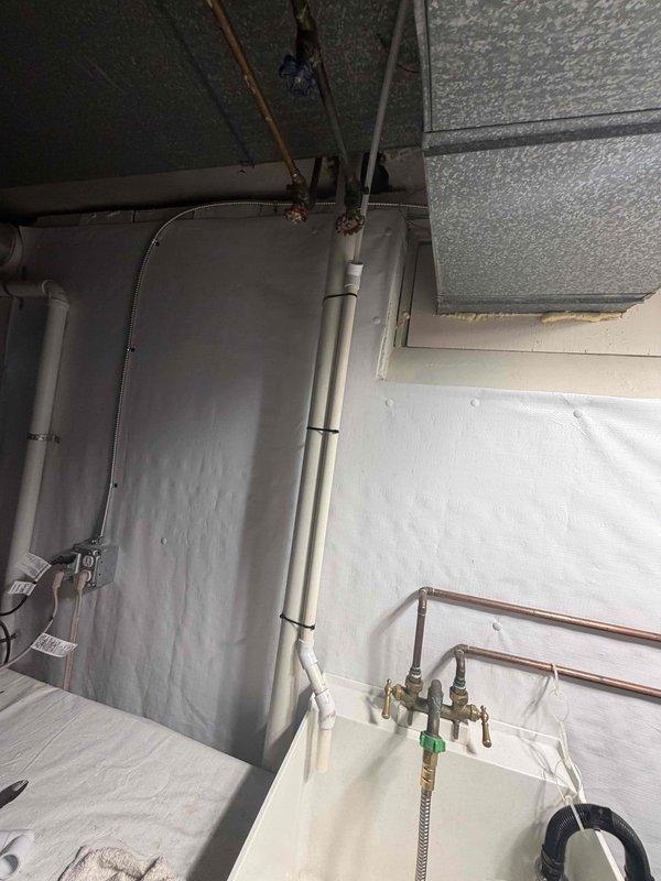 Returned to property to complete previously sold condensate drain line replacement. Removed old deteriorated condensate tubing from HVAC system and installed new PVC condensate drain piping with proper pitch and secure mounting brackets along wall. Ensured proper drainage pathway from air handler unit, verified all connections were sealed and secure, and confirmed condensate flow was functioning correctly. System tested and operational upon completion.