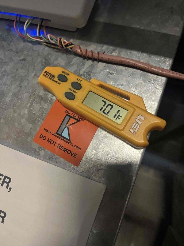 Completed comprehensive AC tune-up and maintenance on 9-year-old cooling system. Customer reported unusual noise when thermostat set below 72°F. Performed full system inspection, measured supply air temperature at 70.1°F and discharge line temperature at 135°F, confirming proper refrigerant charge and system operation. Inspected all electrical connections, tested capacitor values, cleaned condenser coil, and verified proper airflow. System operating within normal parameters with no abnormal sounds detected during service visit.
