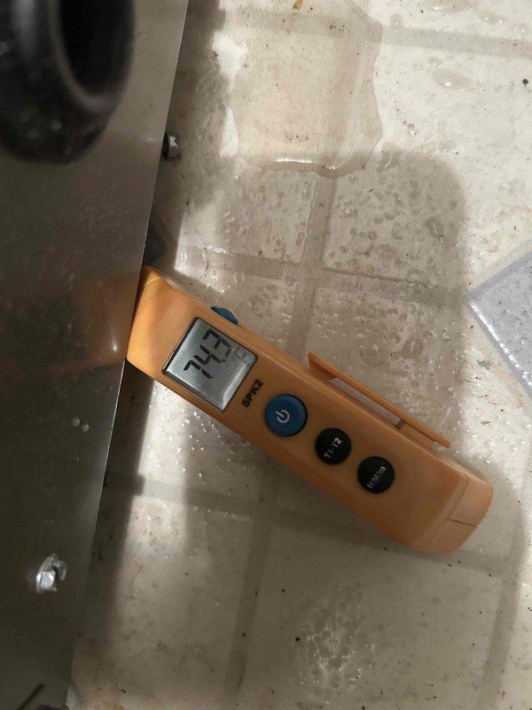 Responded to no cooling complaint on residential AC system installed in 2022. Upon arrival, verified system was cycling intermittently and not maintaining temperature. Measured supply air temperature at 75.7°F, confirming inadequate cooling performance. Inspected indoor unit installation and documented equipment conditions. System requires further diagnostic evaluation to determine root cause of intermittent operation and loss of cooling capacity.