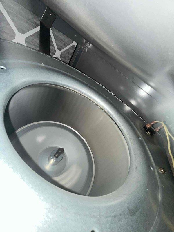 Performed routine cooling maintenance and system inspection. Verified system operation and documented temperature readings at 71.8°F on supply duct using calibrated digital thermometer. Inspected blower assembly and centrifugal fan wheel, confirming proper motor operation and electrical connections. Verified 20x20x1 filter size and checked overall system cleanliness. All components found in good working condition with no immediate service needs identified.