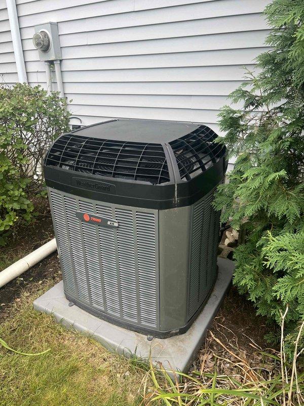 Responded to cooling complaint where system was running but struggling to reach desired temperature setpoint. Upon inspection, found heavily soiled air filter restricting airflow to the system. Replaced dirty filter with new pleated filter to restore proper airflow. Verified Trane outdoor unit operation and confirmed system is now cooling effectively to setpoint.