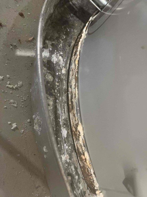 Conducted estimate for replacement of 10-year-old Bradford White RG1PV50S6N 50-gallon natural gas power-vent water heater located in basement. Inspected existing unit and documented configuration including expansion tank dated 2-24-26, copper supply piping, brass fittings, and circulation pump connections. Observed significant corrosion and deterioration on power-vent exhaust piping requiring replacement. Provided pricing options for comparable or upgraded 50-gallon power-vent unit including removal and disposal of existing water heater, installation of new unit with code-compliant venting system, and transfer of existing expansion tank and plumbing connections.
