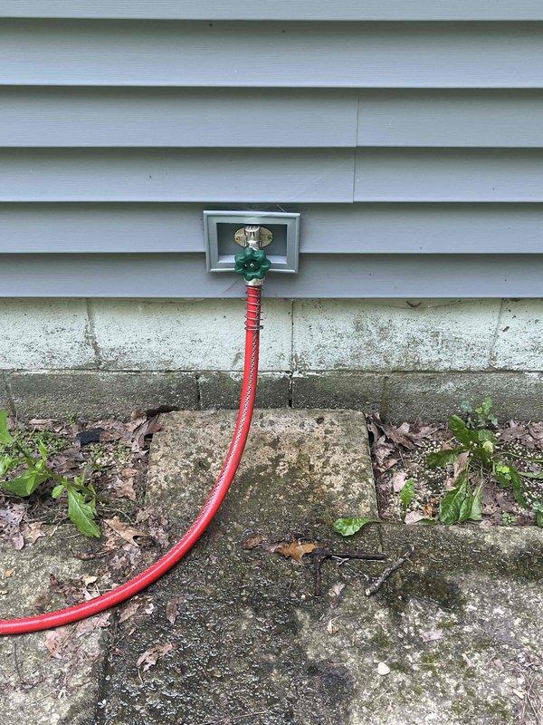 Replaced two outdoor water spigots and installed approximately 50 feet of new copper piping through the attic space to restore proper water supply to exterior hose connections. The existing outdoor faucets had deteriorated and the supply lines showed signs of age-related wear, requiring complete replacement of both the fixtures and the water distribution piping to ensure reliable operation and prevent future leaks.