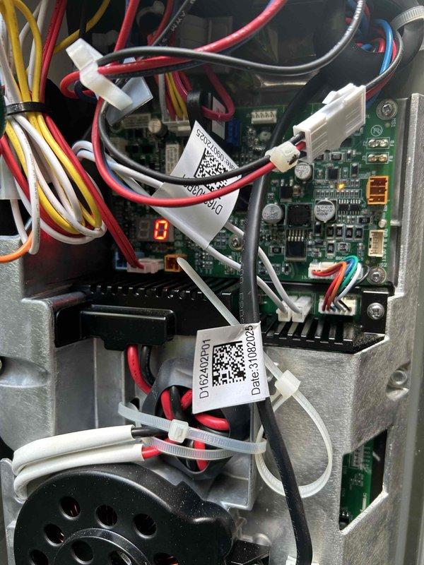 # HVAC Install Warranty Follow-Up

Conducted second visit for new HVAC installation experiencing no cooling issue. Inspected control board assembly and verified all wire connections to PCB, including power and control cables with proper terminations. Documented internal wiring configuration and LED diagnostic display showing error code 8. Measured supply air temperature at ductwork registering 73.48°F, confirming inadequate cooling performance. Replacement part has arrived and is available for installation scheduling. Coordinated with technical support regarding no AC condition on recent installation to determine proper resolution protocol. Water heater concern also noted for future service appointment during regular business hours for comprehensive diagnosis and repair.