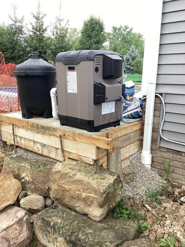 Completed plumbing estimate for gas line installation to supply pool heater equipment. Assessed existing gas service location near exterior HVAC equipment pad and determined routing requirements for new gas piping run to accommodate pool heater connection, ensuring compliance with local codes and proper sizing for BTU demand.