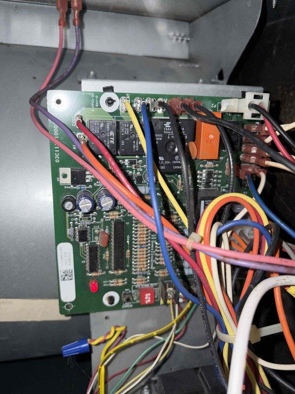 Completed routine cooling maintenance for club member. Performed comprehensive inspection of air handling unit including blower assembly and control board. Blower wheel showed normal dust accumulation with no blade damage or deterioration. Verified proper operation of control board, relays, and all electrical connections. All system components found in functional condition with typical wear patterns for equipment age.