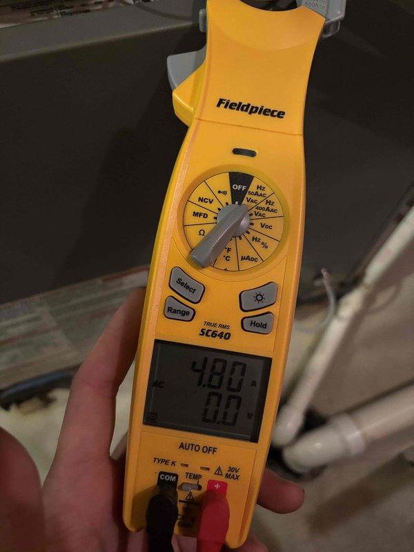 Completed routine cooling maintenance member visit on HVAC system. Performed comprehensive system diagnostics using Fieldpiece SC640 multimeter, recording electrical measurements and verifying proper voltage readings of 480V on system components. Conducted standard preventive maintenance checklist including visual inspection of equipment, capacitor testing, and verification of all operational parameters to ensure optimal system performance for the cooling season.