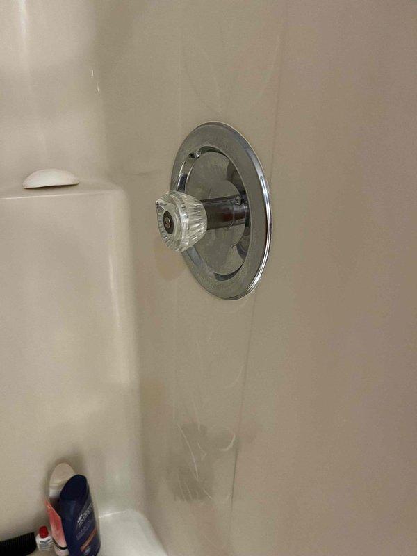 Completed plumbing membership inspection visit at residential property. Upon arrival, inspected bathroom fixtures and identified shower valve with missing handle cap/cover exposing internal mechanism, and documented toilet with discolored water containing sediment indicating potential supply line corrosion or water quality issues requiring further investigation and corrective action.