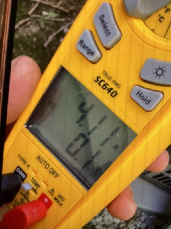Performed cooling maintenance club visit and investigated temperature discrepancy with thermostat reading 3 degrees warmer than other zones. Conducted diagnostic testing on air handler system using digital multimeter to verify electrical components and system operation. Determined replacement thermostat required and scheduled follow-up appointment to install spare unit and complete service.