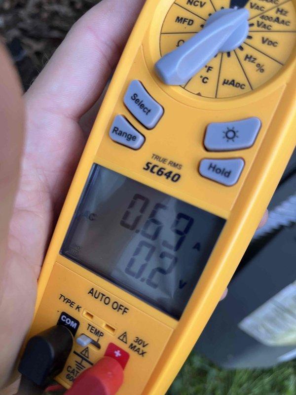 Performed routine preventative maintenance on residential air conditioning system. Conducted comprehensive system diagnostics including electrical measurements using digital multimeter, recording voltage readings of 53V and 12V at various test points, as well as amperage draw of 5.46A with 0.2W power consumption. All electrical parameters found within normal operating specifications for the unit. System operating efficiently with no deficiencies noted or repairs required at this time.