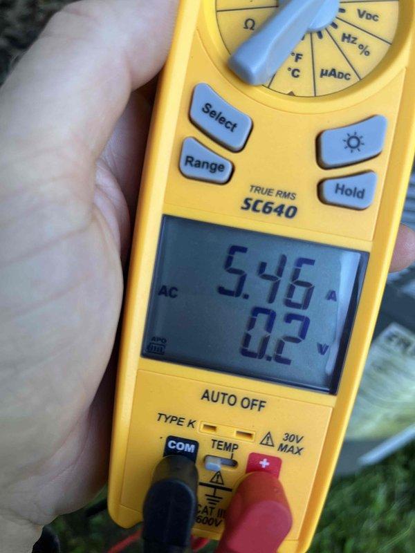 Performed routine preventative maintenance on residential air conditioning system. Conducted comprehensive system diagnostics including electrical measurements using digital multimeter, recording voltage readings of 53V and 12V at various test points, as well as amperage draw of 5.46A with 0.2W power consumption. All electrical parameters found within normal operating specifications for the unit. System operating efficiently with no deficiencies noted or repairs required at this time.