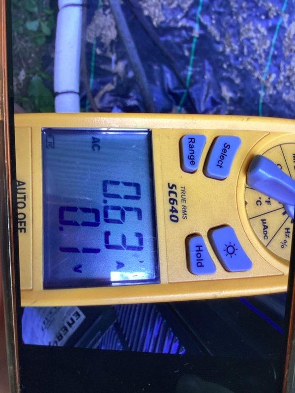 Completed scheduled maintenance plan visit and replaced air filter. Performed electrical diagnostics on HVAC system using digital multimeter, recording voltage readings of 223.7V and additional measurements of 102V and 23V to verify proper system operation and electrical component functionality.