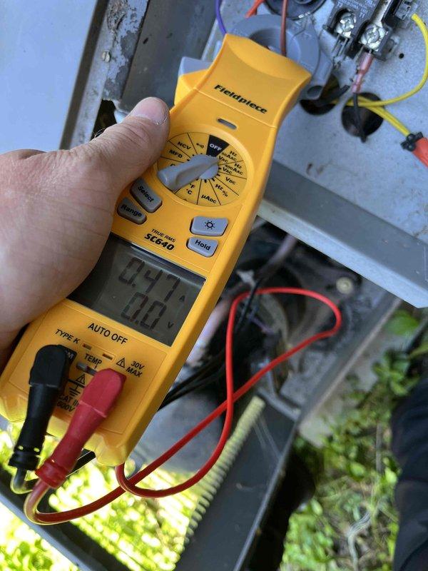 Completed cooling maintenance on two air handler units as part of membership agreement. Performed electrical testing and diagnostics using digital multimeter to verify proper voltage and amperage readings across system components. Inspected wiring connections, tested system operation, and documented equipment condition. All electrical measurements recorded within normal operating parameters. Units operational and ready for cooling season.