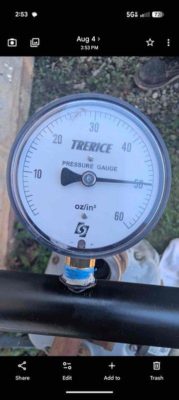 Responded to gas leak emergency where utility company had shut off gas supply at the meter. Upon arrival, conducted thorough inspection of gas piping system and identified severely corroded gas line fittings with extensive rust deterioration, pitting, and mineral deposits at threaded connections. The advanced corrosion posed significant safety risk and was determined to be the source of the gas leak. Performed pressure test on the gas system using calibrated pressure gauge, which confirmed system integrity issues related to the compromised piping. Documented all corroded components and test results with photographs for service records and future reference.