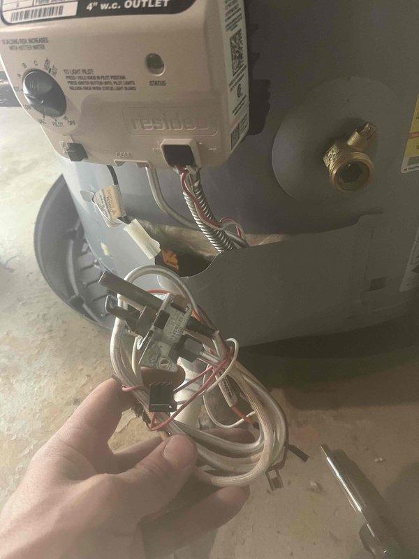 Returned to property to complete water heater repair work that was previously sold. Replaced defective thermocouple assembly on gas water heater unit. Removed failed thermocouple component from gas control valve, which was preventing proper pilot light operation and system ignition. Installed new thermocouple assembly with appropriate copper tubing and wire connections to gas control system. Verified proper pilot light ignition and flame sensing capability. Tested main burner operation and confirmed unit fired correctly with adequate flame pattern visible through observation window. Ensured all gas connections were secure and system restored to full operational status.
