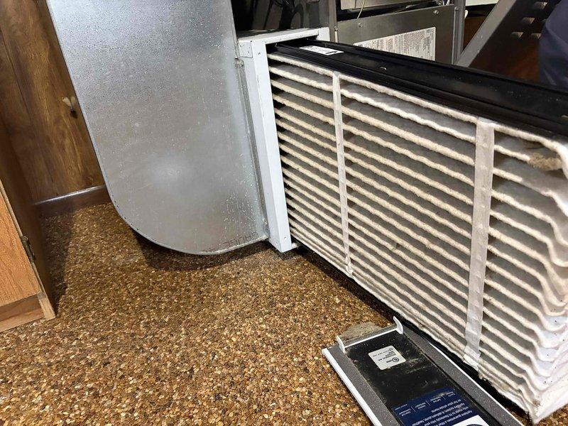 Completed cooling maintenance club visit on residential HVAC system. Performed system inspection, replaced heavily soiled air filter that showed significant dust and debris accumulation, and conducted electrical diagnostics on outdoor condensing unit with multimeter reading 323.6 volts at control board. All maintenance tasks completed per membership agreement specifications.