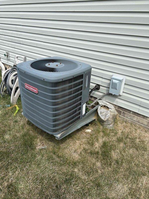 Completed maintenance service on dual heating system consisting of one boiler and one forced air heating unit. Performed full drainage procedure on boiler system as requested by homeowner. Conducted comprehensive inspection of Goodman brand air conditioning condenser unit, examining compressor housing, fan assembly, and electrical connections. Inspected indoor air handler components including blower assembly, condensate drainage system, and insulation integrity. Documented equipment condition with photographs for service records. Provided estimates for club membership enrollment for multiple properties at bulk rate pricing.