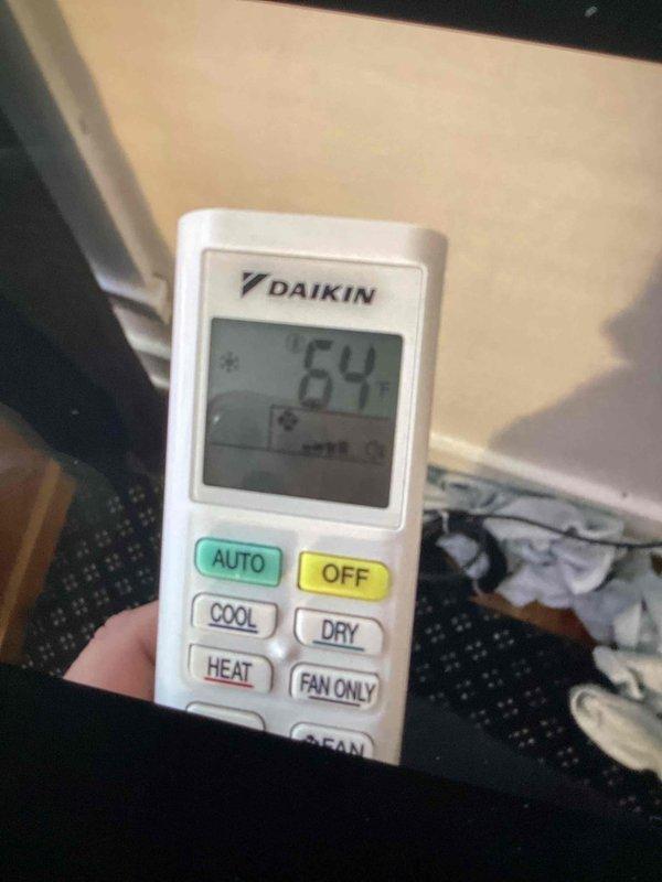 Responded to service call for recurring leak on one-year-old Daikin mini split system. Upon inspection, observed visible water staining along wall seam near indoor unit, indicating active moisture intrusion. Verified system operation via remote control and documented existing leak evidence with photographs for warranty consideration and further diagnostics.