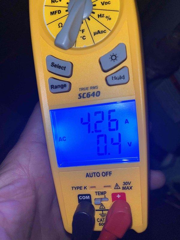 Completed routine cooling maintenance member visit on HVAC system. Performed standard diagnostic checks and measurements, recording system amperage at 426A and voltage readings at 0.4V AC to verify proper electrical operation and component performance. All maintenance tasks completed per club membership service protocol.