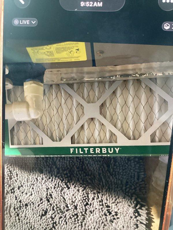 Completed cooling maintenance club visit on residential HVAC system. Inspected and documented FILTERBUY air filter condition, verified proper installation and airflow. Checked condensate drain line connections and system components. All equipment operating within normal parameters at time of service.