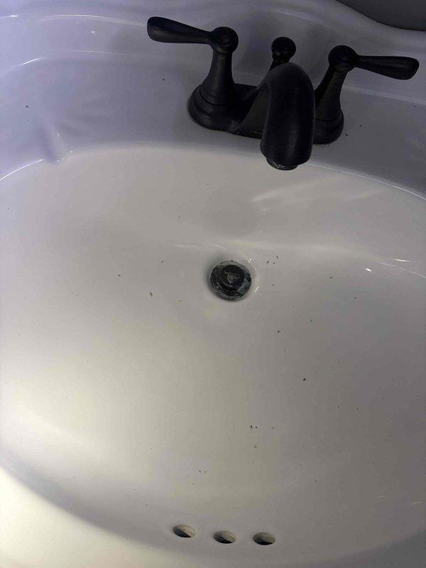 Responded to service call for toilet leak and potential pest issue. Upon inspection, found toilet bowl with significant mineral buildup and water line staining, indicating possible slow leak or condensation problem. Assessed toilet fixture and surrounding flooring for water damage and moisture intrusion that could attract insects. Examined plumbing connections, wax ring seal, and tank components for signs of active leaking. Documented conditions of bathroom fixtures including sink and faucet assembly for comprehensive assessment. Provided recommendations for toilet repair or replacement to resolve moisture issue and prevent continued pest attraction.