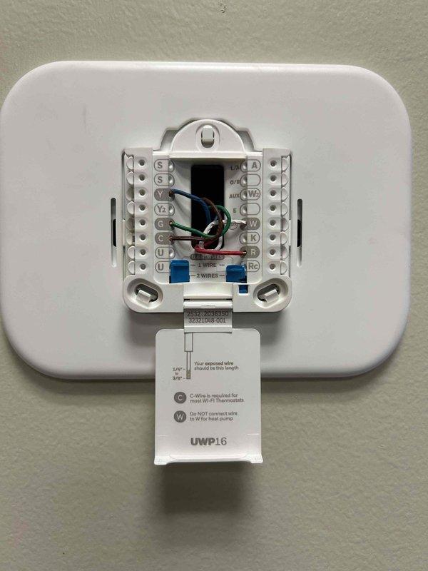 Responded to service call for non-operational air conditioning system. Upon arrival, inspected thermostat wiring and connections, finding all terminal connections properly secured and wiring intact. Verified thermostat functionality with unit calling for cooling at setpoint of 72°F while indoor temperature displayed 77°F. System diagnosis required to determine if issue relates to refrigerant charge levels or dirty evaporator coil restricting airflow and heat transfer.