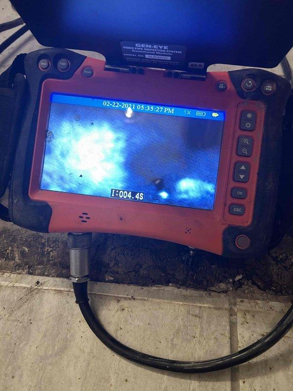 Performed video camera inspection of drain line using Gen-Eye inspection equipment. Successfully navigated camera probe through drainage system to identify blockages, structural issues, or potential problems within the piping. Customer received senior discount on service.
