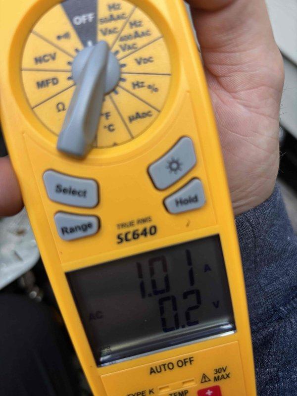 Completed final prepaid cooling maintenance visit on air handler unit. Performed electrical diagnostics using digital multimeter to verify system performance and operational parameters. All measurements recorded and calculated to confirm proper amperage draw and system efficiency within manufacturer specifications.