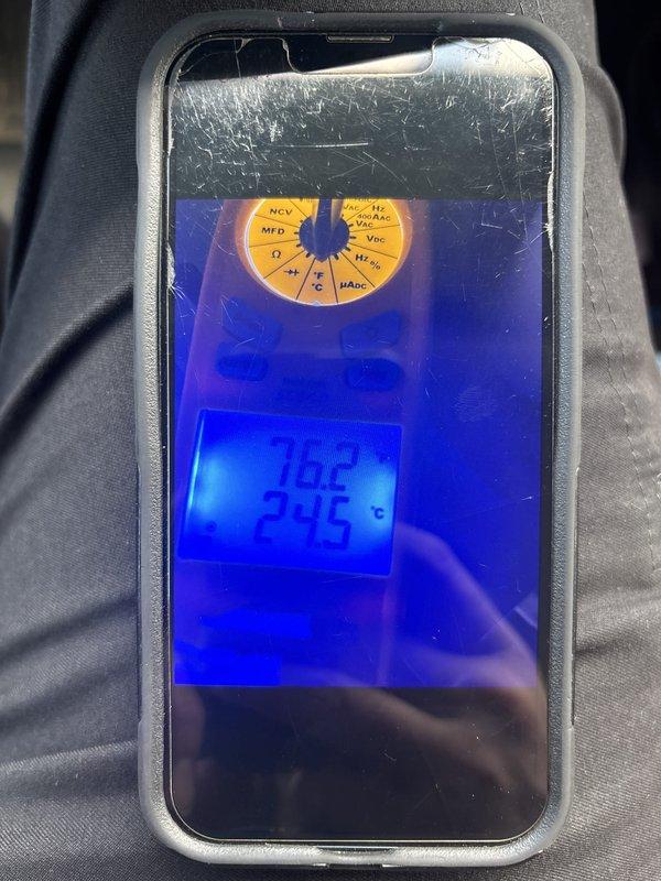 Performed maintenance service on air conditioning system that had not been serviced in four years and was struggling to maintain desired temperatures. Conducted system diagnostics including capacitor testing, which revealed readings of 178 MFD, and verified operational parameters to restore proper cooling performance.