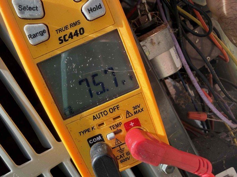 Performed regular maintenance service on residential air conditioning unit approximately 7-8 years old with customer reporting inadequate cooling. Conducted system diagnostics including temperature measurements and electrical testing of components using digital multimeter. Customer advised to contact office for dispatch regarding potential additional issues requiring further evaluation and repair.