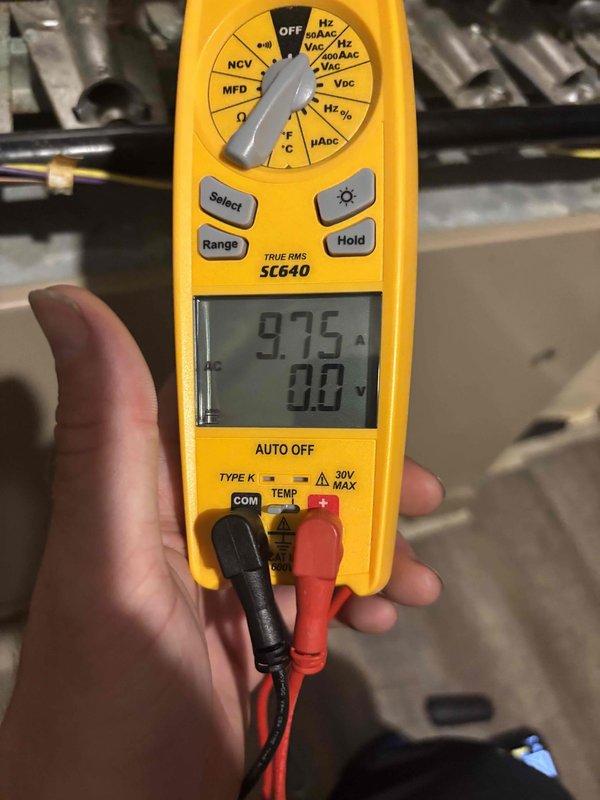 Completed routine cooling maintenance member visit on air handler system. Performed electrical diagnostics using digital multimeter, recording amperage draw of 9.75 amps during operational testing. Conducted standard preventive maintenance procedures including system inspection, performance verification, and documentation of operating parameters to ensure optimal equipment function for the upcoming cooling season.