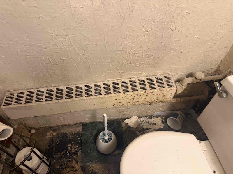 Responded to service call for leaking radiator pipe in bathroom. Upon inspection, identified active leak at pipe connection to baseboard heating unit. Repaired leaking connection, tested system for proper operation, and confirmed no additional leaks present.