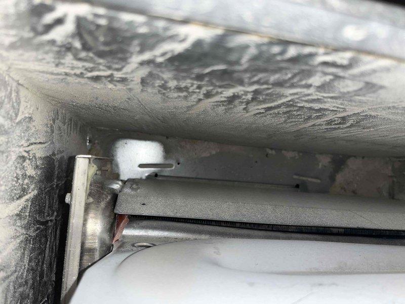 Diagnosed failed evaporator coil with evidence of significant deterioration, mold growth, and moisture damage to surrounding insulation. Ordered replacement evaporator coil and new system batteries, with parts scheduled for return on 9/1 for installation and completion of repair.