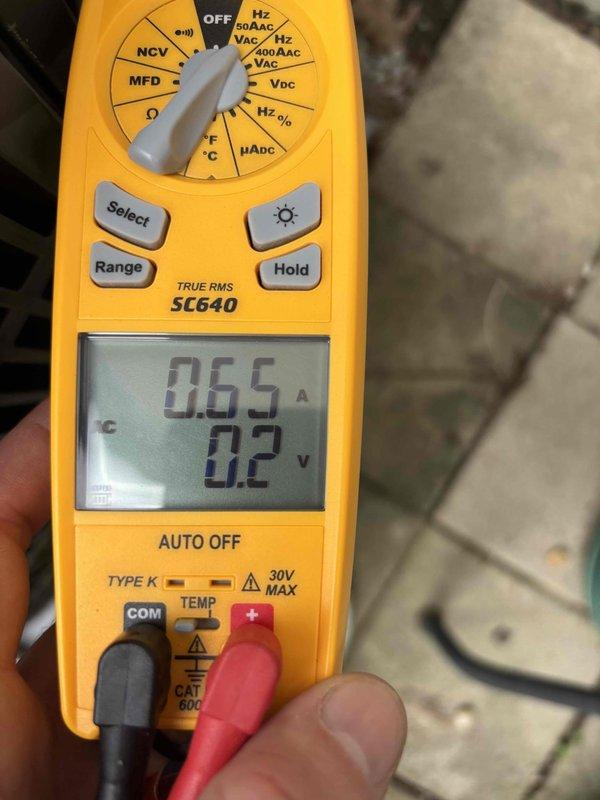 Completed cooling maintenance on air handler unit per membership agreement. Performed system diagnostics and measured electrical parameters, recording 0.65 amps draw with multimeter to verify proper operation of blower motor and electrical components. All measurements within manufacturer specifications, confirming system operating efficiently for continued cooling season performance.