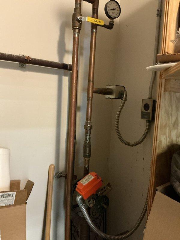 Conducted on-site assessment of backflow prevention assembly experiencing water intrusion in the switch mechanism. Inspected the copper piping system, pressure gauge, circulation pump assembly, and associated brass fittings to determine extent of damage and necessary repairs. Documented equipment condition through photographs and prepared estimate for backflow switch replacement and system restoration.