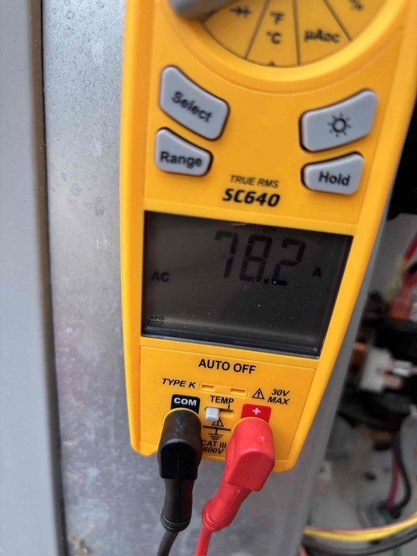 Completed cooling maintenance on air handler unit per club membership agreement. Performed electrical diagnostics using digital multimeter, recording voltage and amperage readings to verify proper system operation. All measurements within manufacturer specifications. Unit operating normally. Member renewed for continued maintenance coverage.