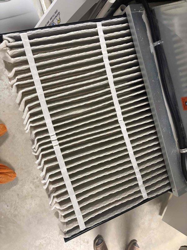 Performed routine HVAC maintenance club visit. Inspected and replaced dirty air filter with April Air 510 model as specified for the air handler unit. Examined and tested igniter/flame sensor component, which was removed for inspection due to visible wear. Filter showed significant dust accumulation and discoloration, indicating proper filtration function since last service. All components photographed and documented for service records.
