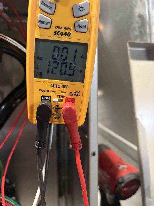Responded to no-heat call on furnace unit. Upon arrival, performed electrical diagnostics using digital multimeter to test voltage and current at the system. Measured 120.5V supply and verified power delivery to components. Inspected ECM blower motor assembly and associated wiring connections. All electrical connections, motor labels, and component specifications were verified to be within normal operating parameters. System restored to proper heating operation.