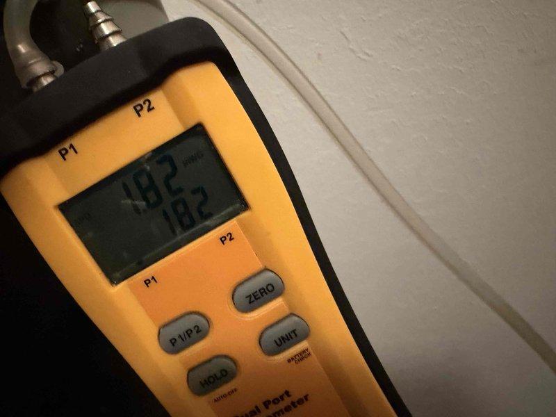 # Heating System Tune-Up

Completed comprehensive heating maintenance on a 3-year-old Trane system. Performed standard tune-up procedures including system diagnostics, pressure differential measurements showing -49.2 and 16.2 readings, and electrical current draw verification at 2.83 amps. All measurements within manufacturer specifications, system operating properly.