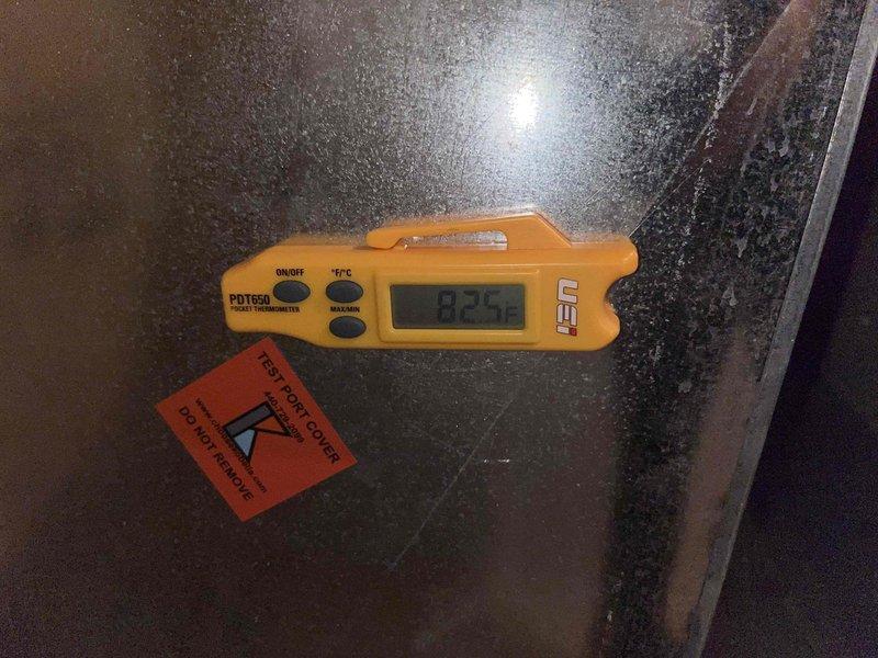 Completed club membership renewal service and performed heating system maintenance on air handler unit. Conducted temperature diagnostics using digital thermometer, recording ambient readings of 82.4°F in mechanical area. Inspected residential HVAC equipment including water heater, plumbing connections, and associated mechanical systems in basement utility space. All heating components operating within normal parameters at time of service.