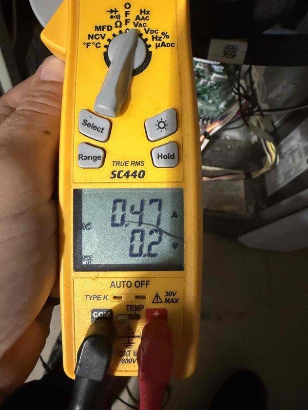 Completed prepaid heating maintenance club visit on air handler unit. Performed system diagnostics using digital multimeter to verify electrical components and control board functionality, with all readings within normal operating parameters. Captured documentation of control board and electrical measurements for service records.