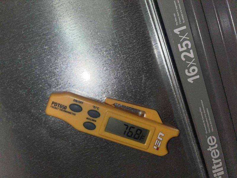 Completed heating maintenance and club membership renewal visit on residential HVAC system. Performed standard preventive maintenance procedures including temperature verification using calibrated digital thermometer, recording supply air temperature of 76.6°F. Inspected and serviced blower motor assembly, verified proper electrical connections and wiring integrity on all motor leads. All components operating within normal parameters. System tested and left in proper working condition. Customer advised to proceed to second property on Beaumont Drive for additional service.