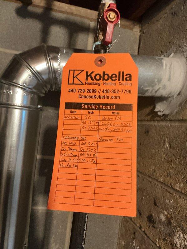 Completed annual boiler maintenance and club member visit. Inspected heating system components, serviced water softener by delivering and adding seven bags of salt as requested, and performed routine maintenance checks on all accessible equipment. All systems operating within normal parameters; documented service with photos of ductwork with existing service tag and removed boiler components for inspection and cleaning.
