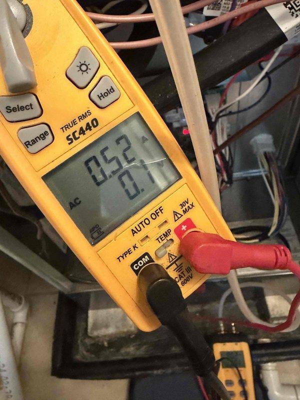 Completed heating maintenance for club member with two systems. Diagnosed and repaired refrigerant leak on air handler unit. Used digital clamp meter and multimeter to perform electrical diagnostics, measuring voltage and amperage readings to verify proper system operation. Tested capacitor and electrical connections to ensure safe and efficient heating performance. All systems restored to proper working condition.
