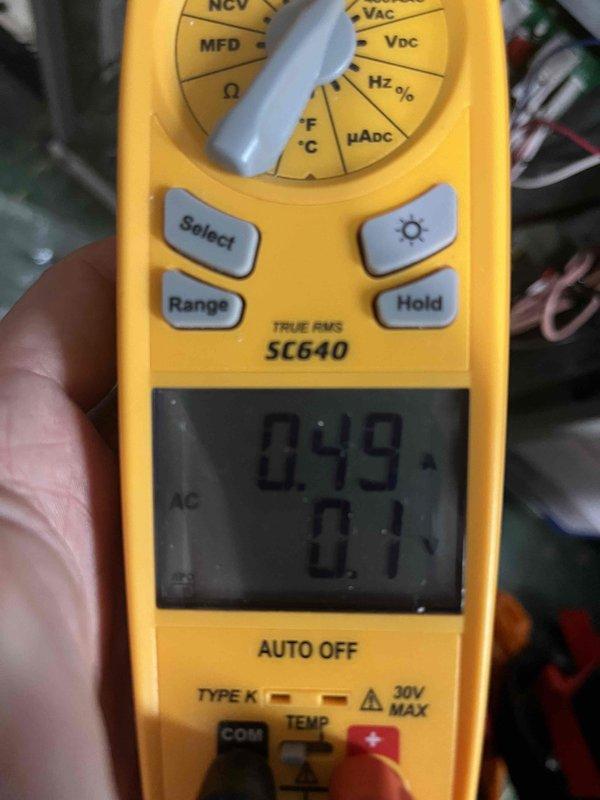 Performed annual heating system maintenance, including inspection of the furnace interior, wiring, and control module connections. Used a true RMS clamp meter to test electrical components, measuring resistance (47.5 Ω) and AC current draw (0.49 A) to verify proper operation. No frost, rust, or visible damage was found, and the system was left operating within normal electrical parameters.
