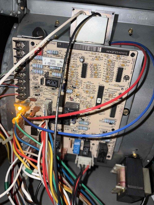 Performed a seasonal heating tune-up on a 15-year-old Bryant furnace, including inspection of the integrated control board, wiring harness, and terminal connections, with the status LED confirming normal diagnostic operation. Replaced the air filter with a new 16x25x4 Filtrete unit and marked the installation with the recommended replacement interval to ensure proper airflow and system efficiency.