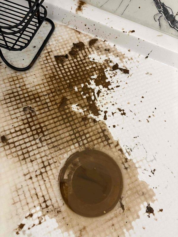 Responded to multiple clogged drains and toilet backups on a slab-foundation home with moisture detected along the bedroom/bathroom shared wall. Snaked the affected fixture drains and cleared the blockage, restoring proper flow and eliminating the backups, and inspected the sewer cleanout and drain line using a camera inspection unit to locate the obstruction and confirm line condition. Recommended further moisture mitigation of the damp carpet and wall area, with follow-up evaluation of the slab drain line if dampness persists.