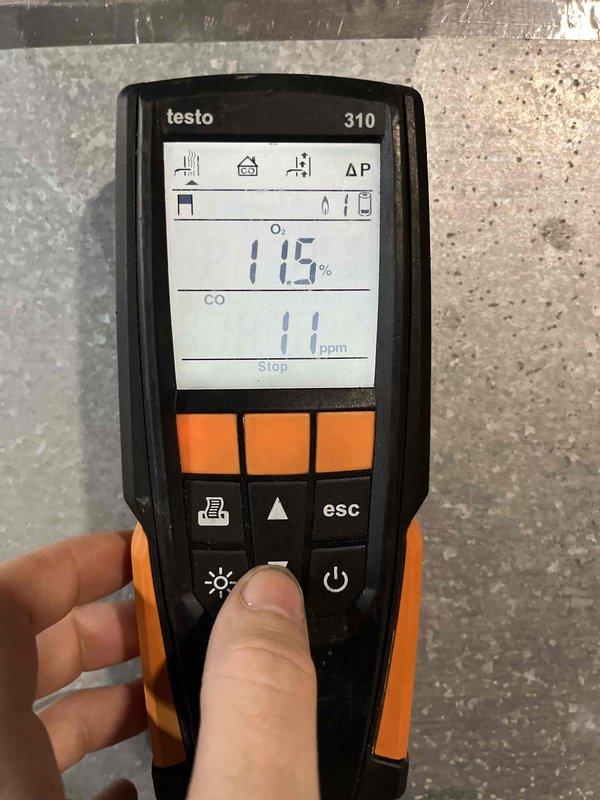Performed annual maintenance tune-up on the American Standard gas furnace, including a combustion analysis that measured 11.5% O₂ and 11 ppm CO in the flue gases, confirming clean and efficient combustion within acceptable limits. Verified supply/return air temperatures with a calibrated digital clamp meter and thermocouple, and found the system operating properly with no deficiencies noted.
