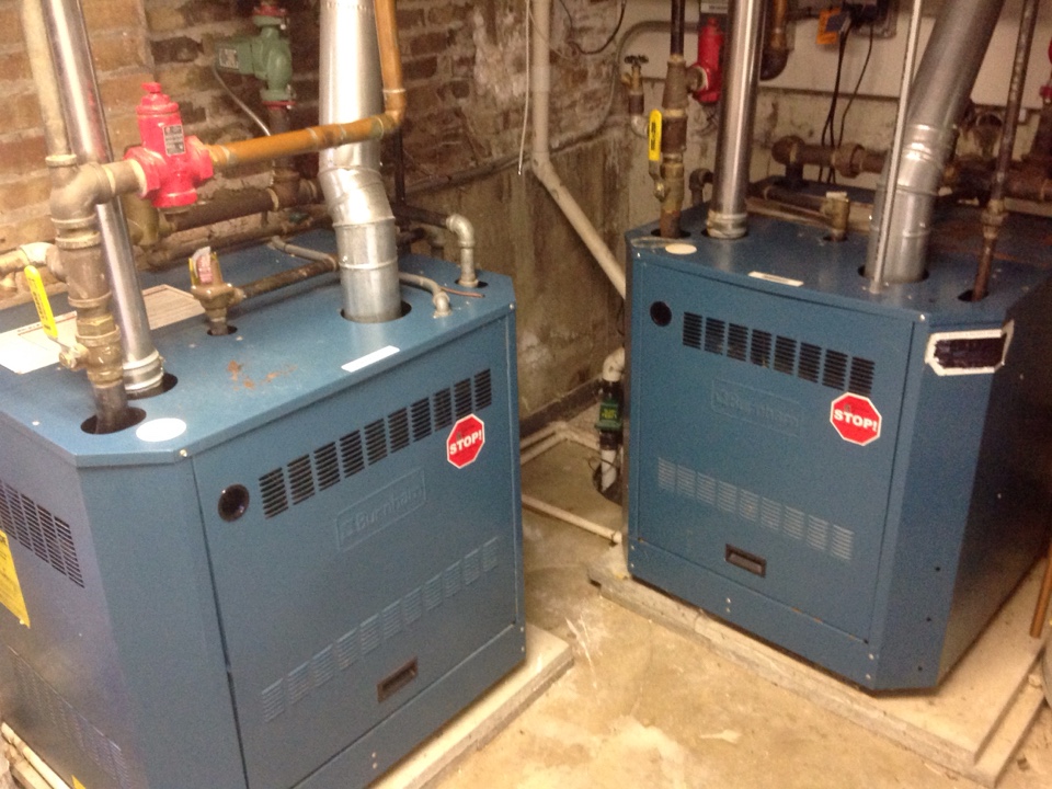 Serviced 2- Burnham boilers,1- Amana furnace,1- AO Smith water heater